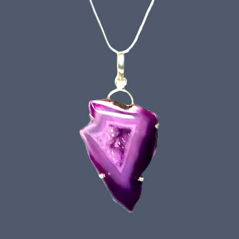 Purple Agate Geode Pendant Necklace Boho Gift